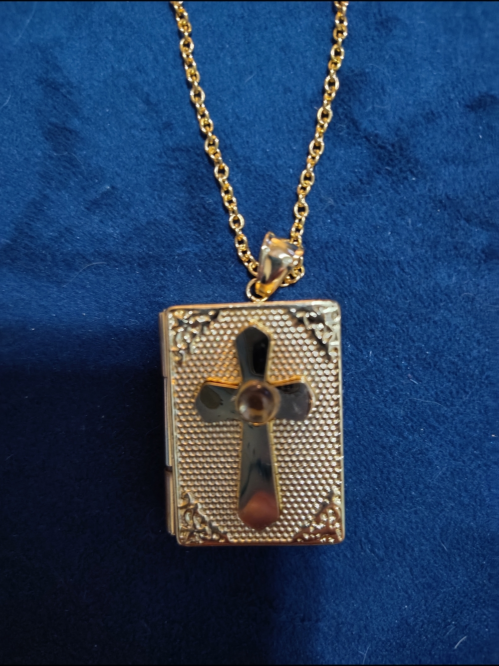 Gold-Tone Cross Locket Pendant With Lords Prayer